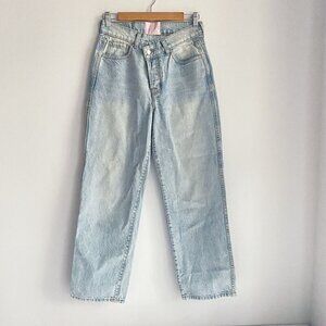Revice Light Wash  Blue Straighr leg Asymmetrical Waist Jeans 28